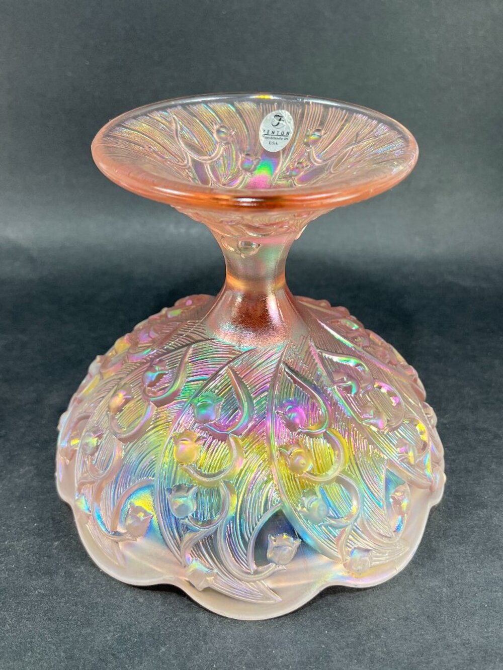 Vtg Fenton Lily Of The Valley Art Glass Pink Opalescent Carnival Iridescent Lid - Picture 12 of 16
